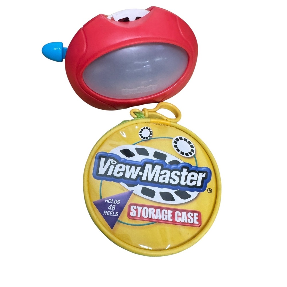 Vintage View-Master Red Viewer with Yellow Storage Case and Disney Sesame Reels